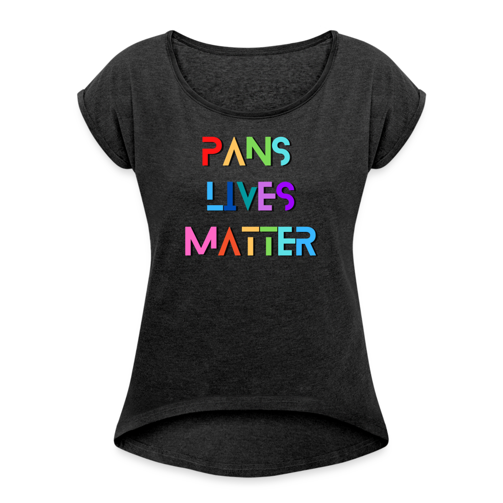 Pans/Our Lives Matter Roll Cuff T-Shirt - heather black
