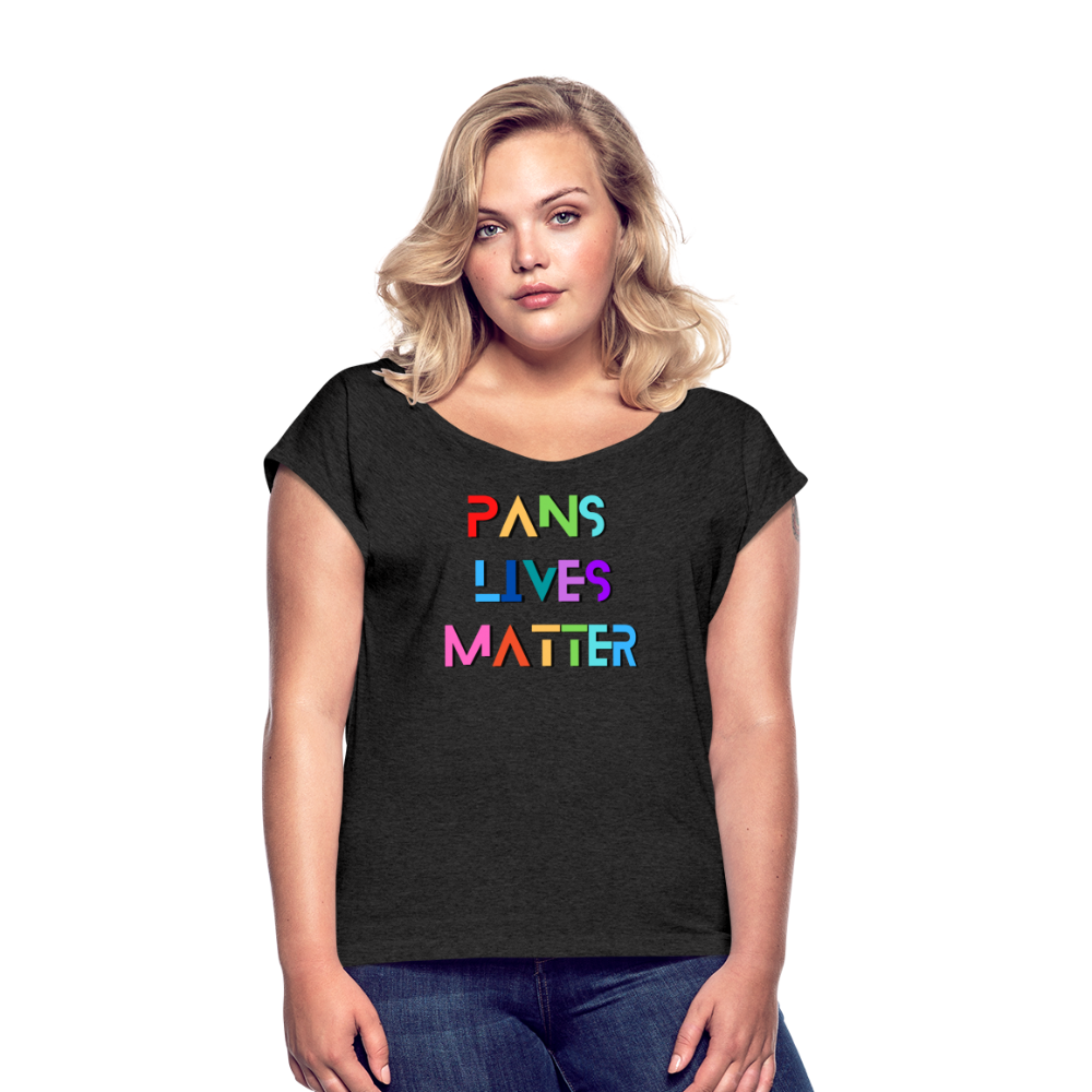 Pans/Our Lives Matter Roll Cuff T-Shirt - heather black