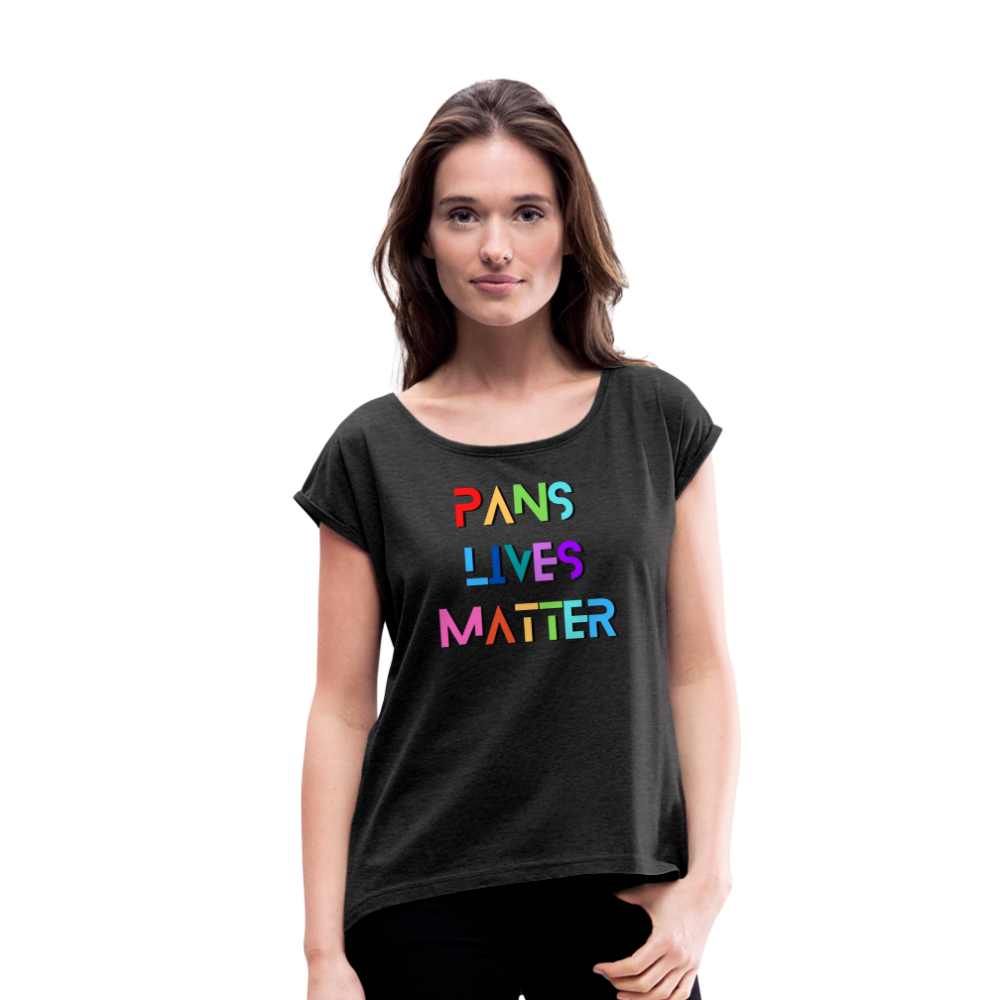 Pans/Our Lives Matter Roll Cuff T-Shirt - heather black