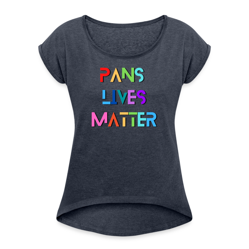 Pans/Our Lives Matter Roll Cuff T-Shirt - navy heather