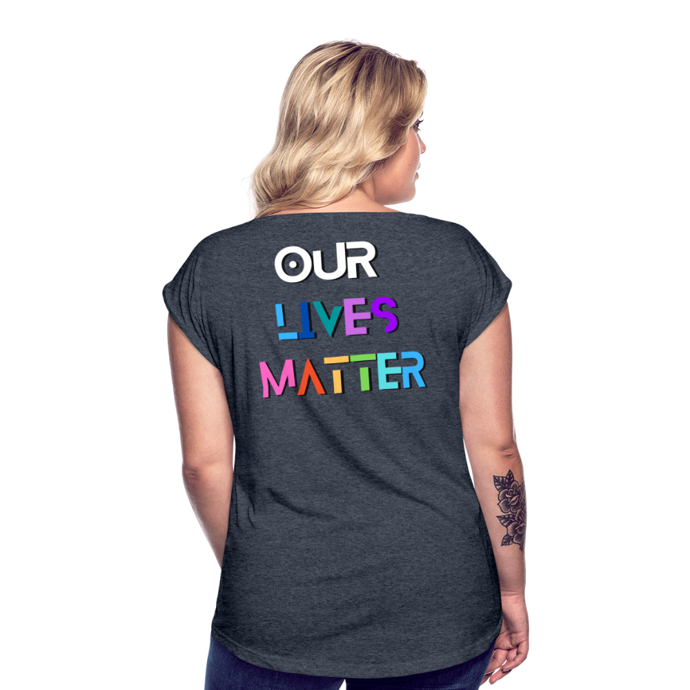 Pans/Our Lives Matter Roll Cuff T-Shirt - navy heather