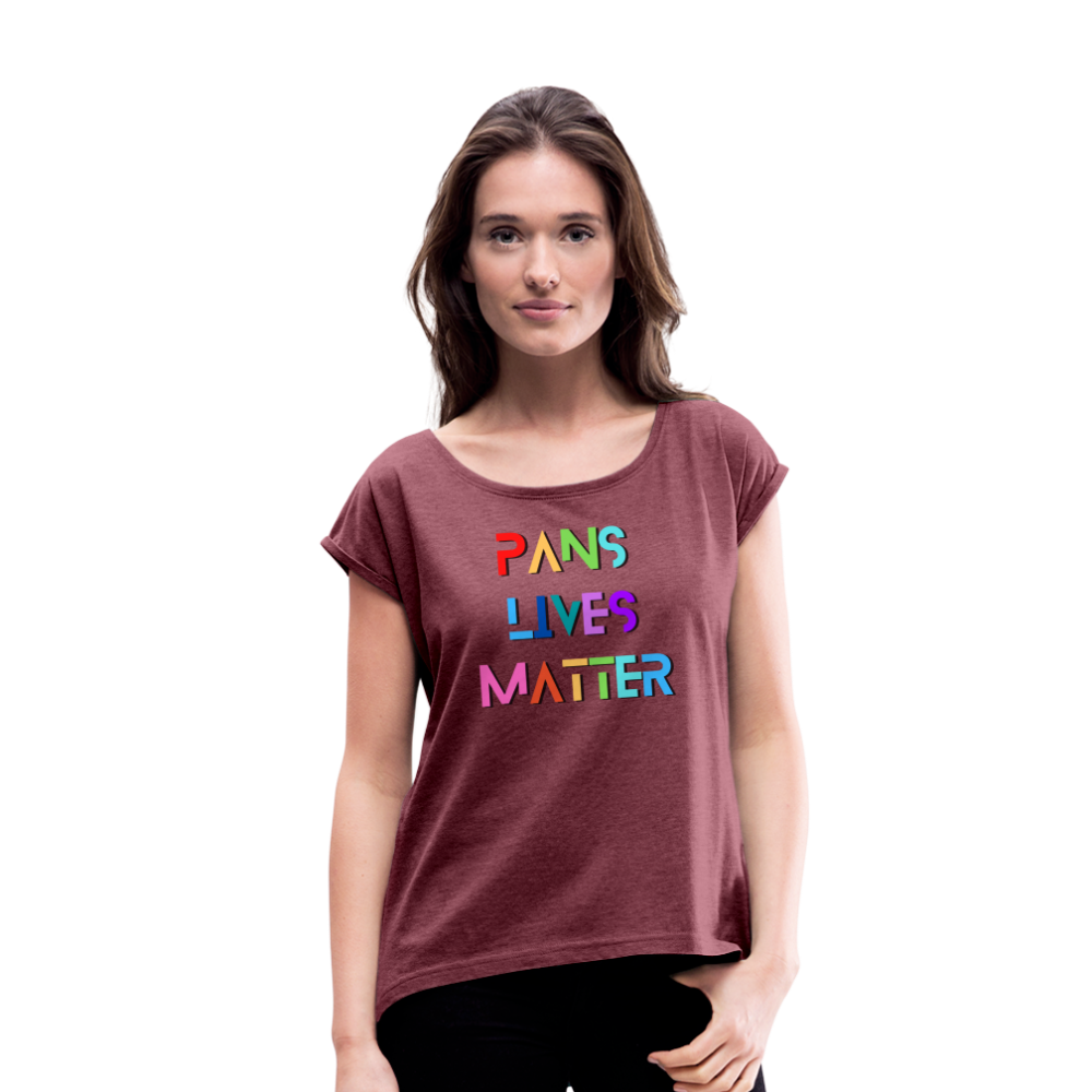 Pans/Our Lives Matter Roll Cuff T-Shirt - heather burgundy