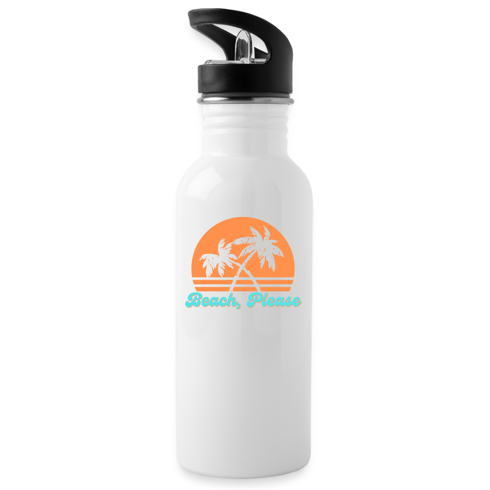 Beach, Please Water Bottle - white