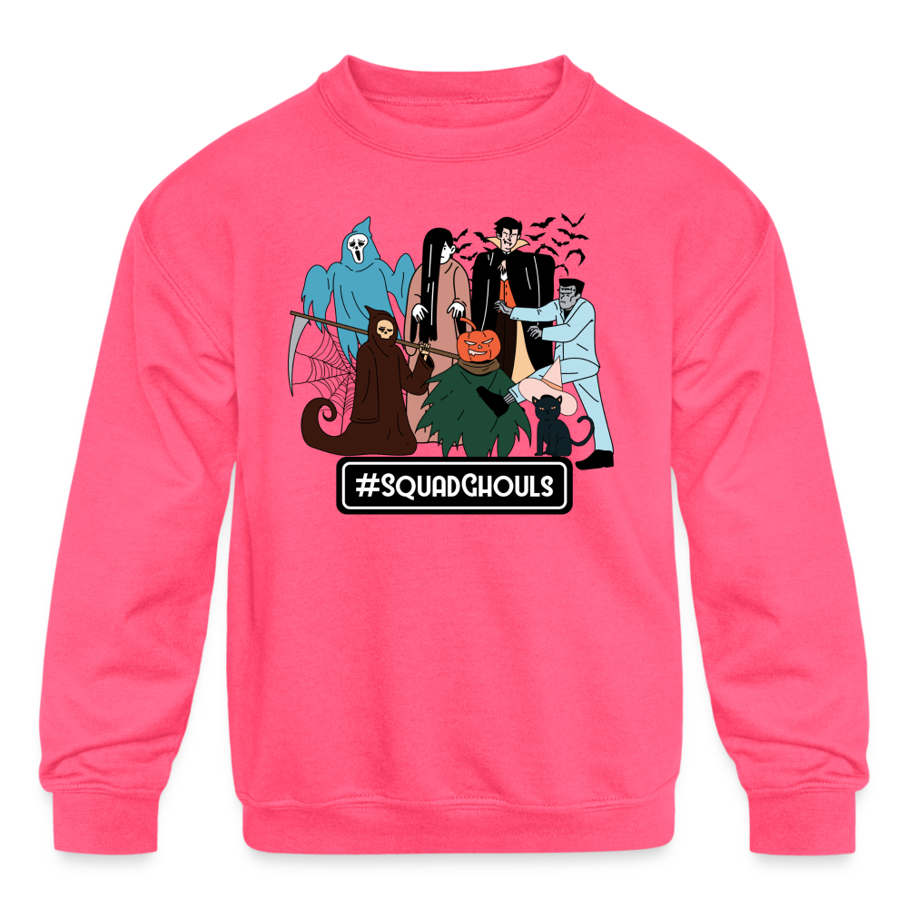 #squadghouls Kids' Crewneck Sweatshirt - neon pink