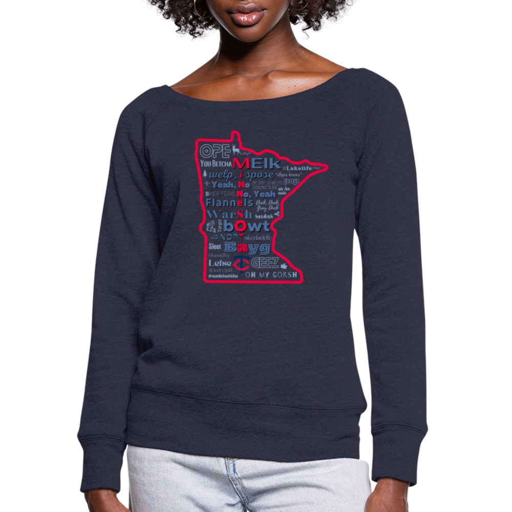 MN Words Twins Theme Women's Wideneck Sweatshirt - melange navy
