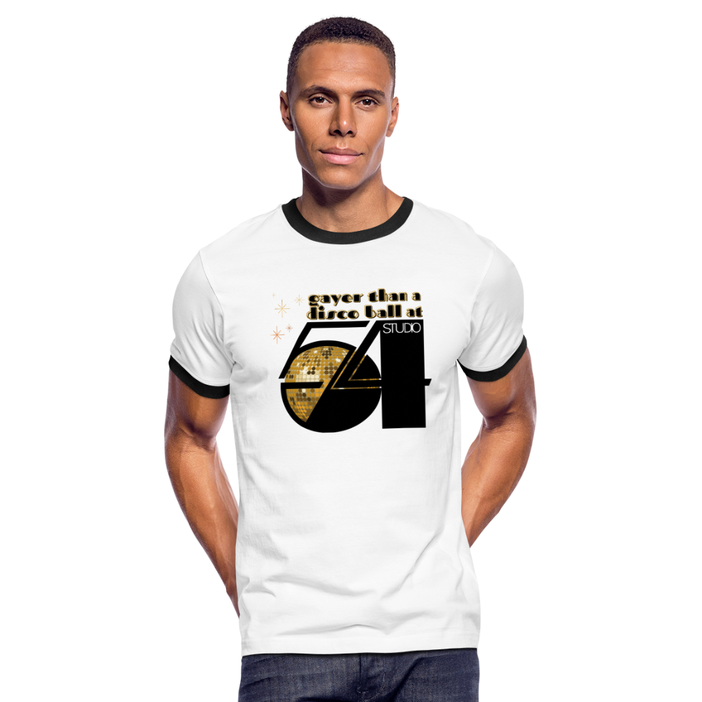 Gayer Than a Disco Ball Ringer T-Shirt - white/black