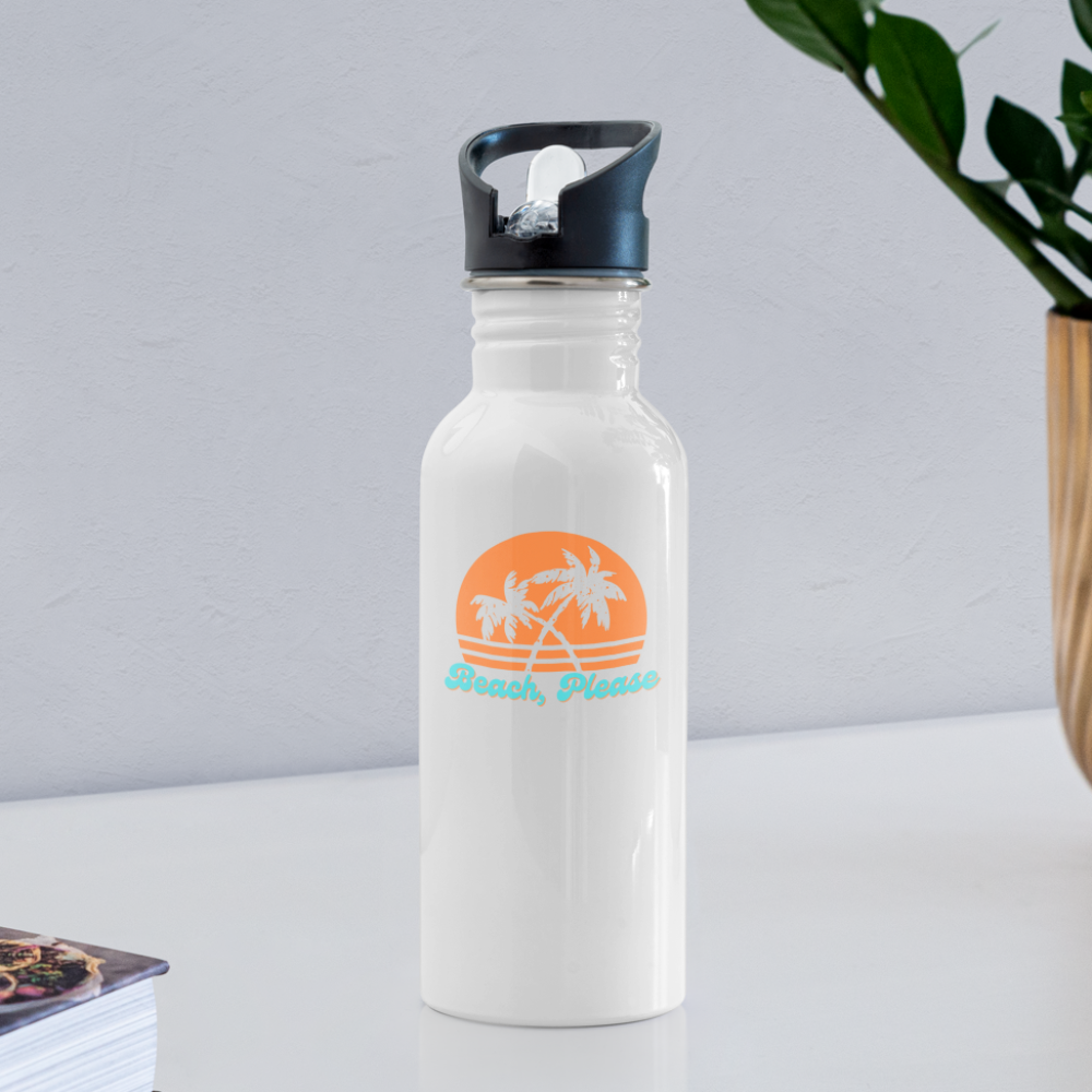 Beach, Please Water Bottle - white