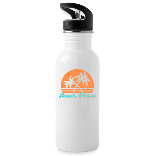 Beach, Please Water Bottle - white