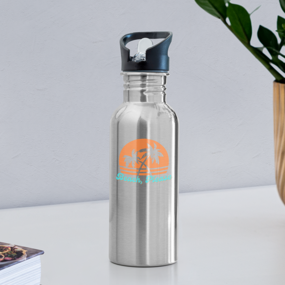 Beach, Please Water Bottle - silver