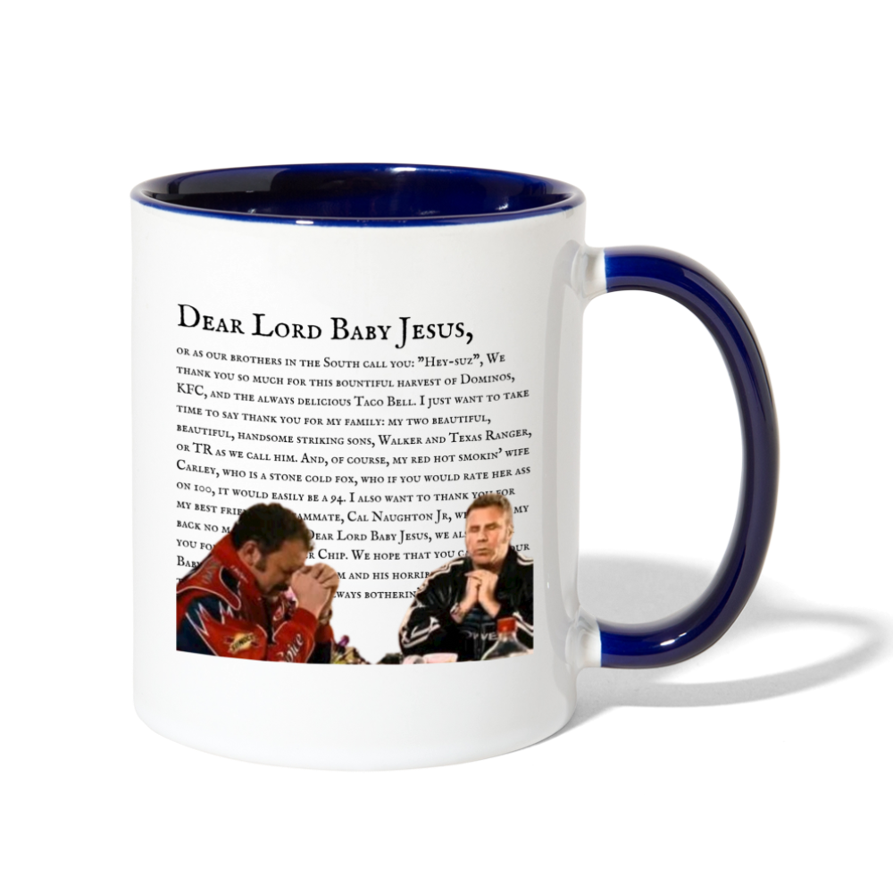 Dear Lord Baby Jesus Mug - white/cobalt blue