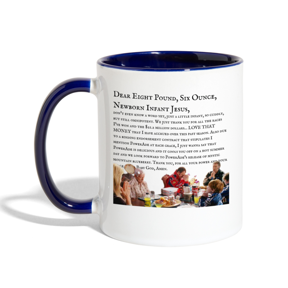 Dear Lord Baby Jesus Mug - white/cobalt blue