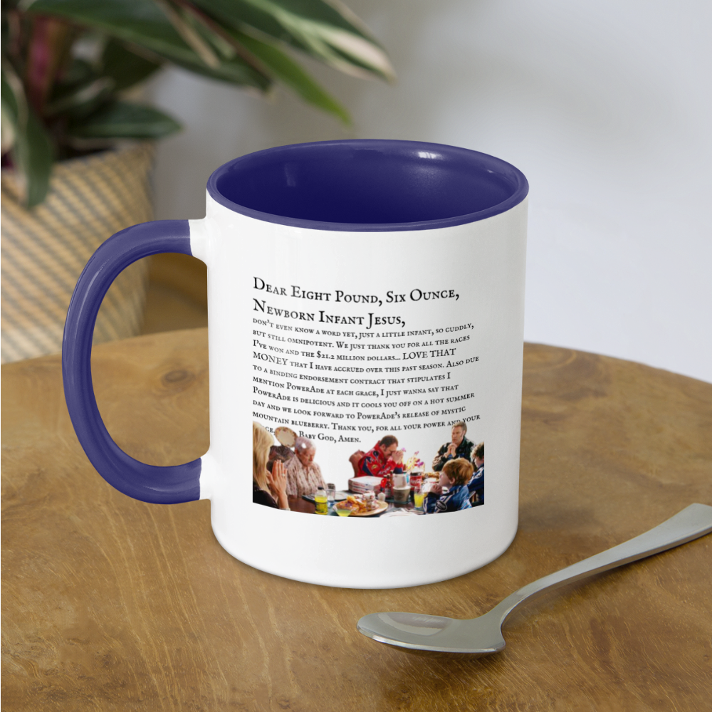 Dear Lord Baby Jesus Mug - white/cobalt blue