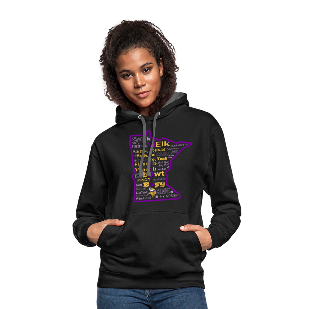MN Words & Vikings Unisex Contrast Hoodie - black/asphalt