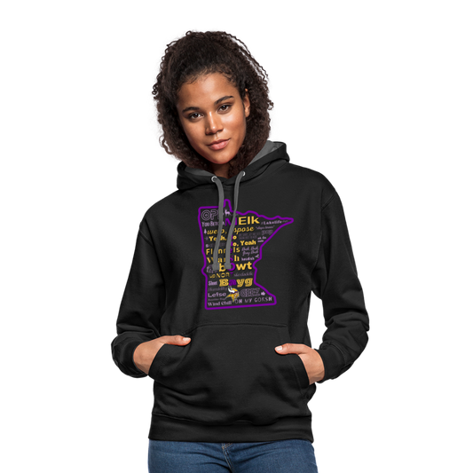 MN Words & Vikings Unisex Contrast Hoodie - black/asphalt