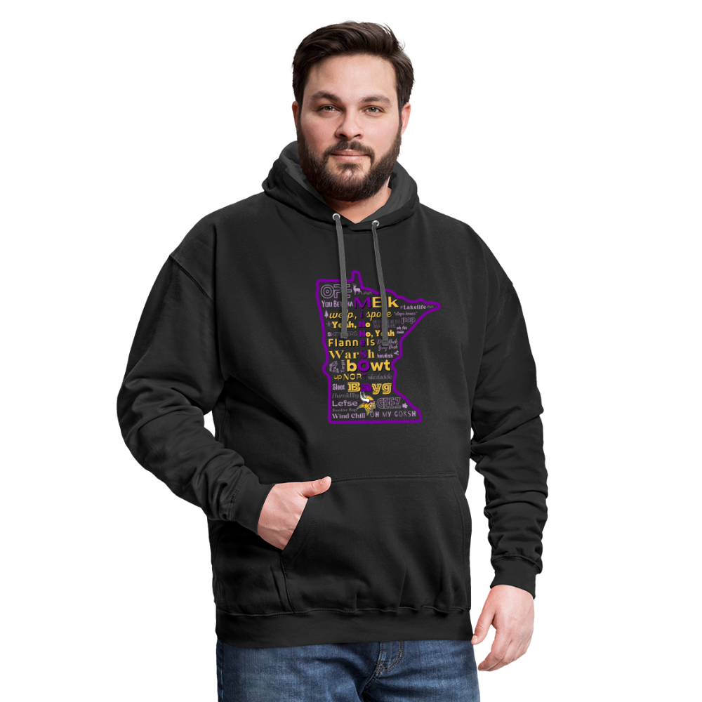 MN Words & Vikings Unisex Contrast Hoodie - black/asphalt