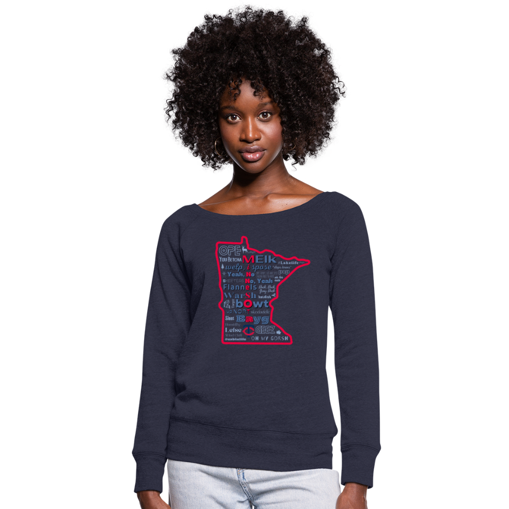 MN Words Twins Theme Women's Wideneck Sweatshirt - melange navy