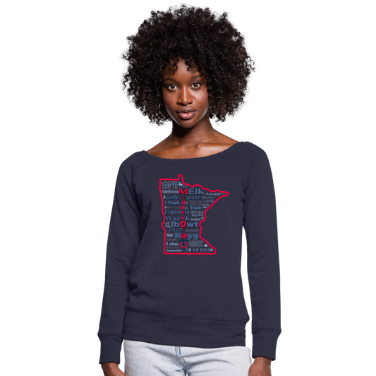MN Words Twins Theme Women's Wideneck Sweatshirt - melange navy