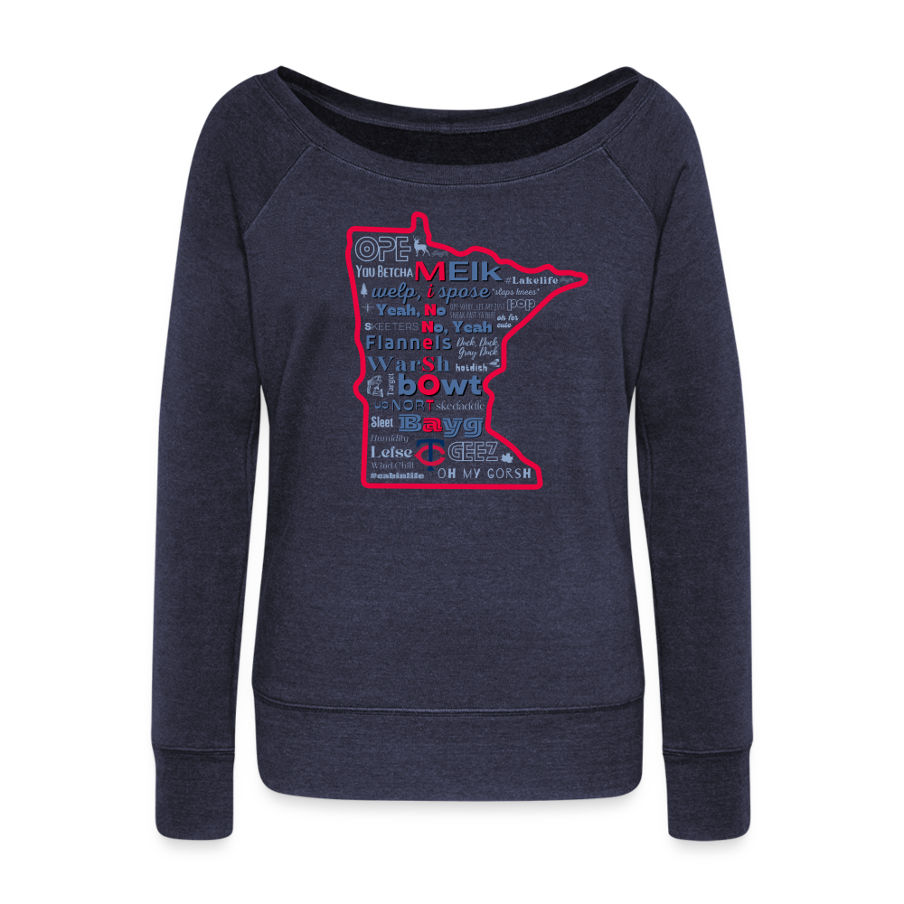 MN Words Twins Theme Women's Wideneck Sweatshirt - melange navy
